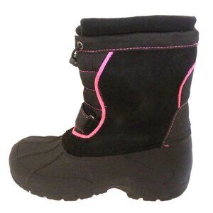 Totes Snow Boots Kids Girls Sz 5 Black Pink Stripe Casual For Winter Waterproof